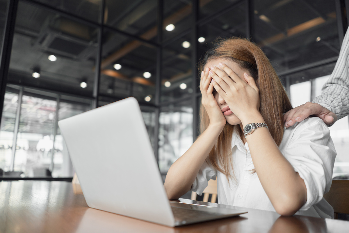 a woman in feeling exhausted and depressed from frustrated. anxiety concept.